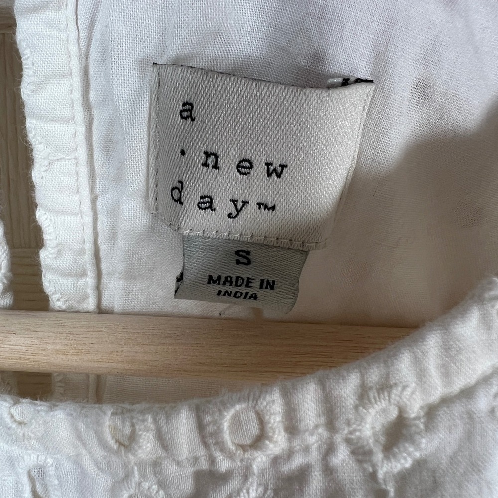 A New Day White Cotton Eyelet Puff Sleeve Tiered‎ Midi Dress Women's Size Small - Picture 5 of 7